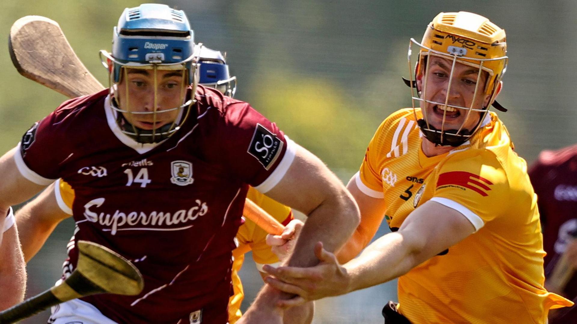 Galway's Gavin Lee comes under pressure during Saturday's game in Belfast