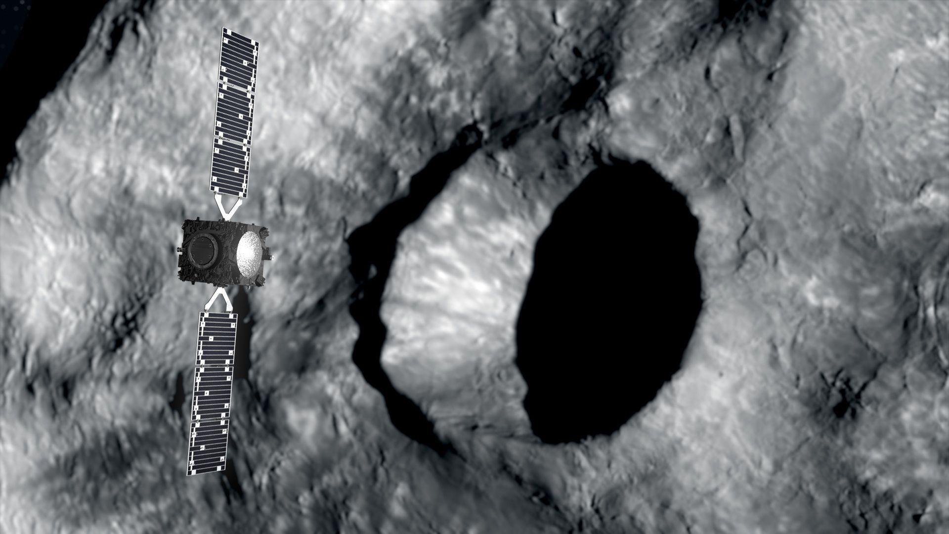 ESA's Hera satellite looking at crater.