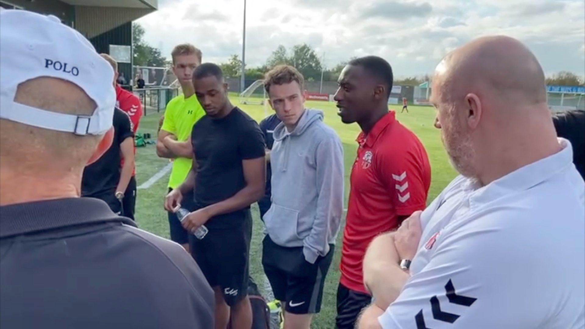 Jamal Howlett-Mundle with his teammates at Sheppey United FC.