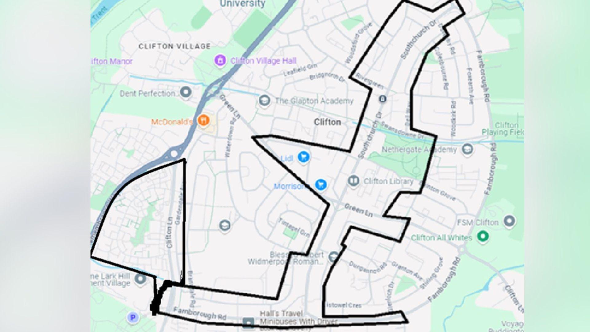 Map of the area of Clifton covered by a dispersal order