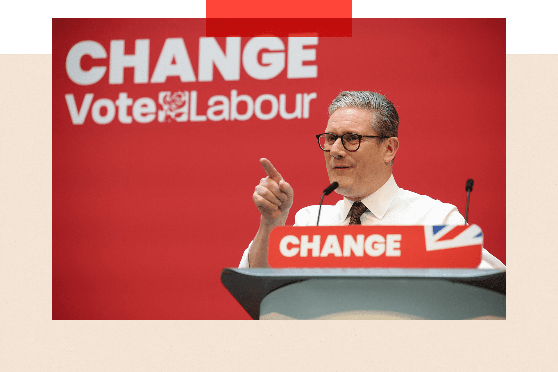 Labour's Keir Starmer speaking in front of a sign that reads "Change Vote Labour"