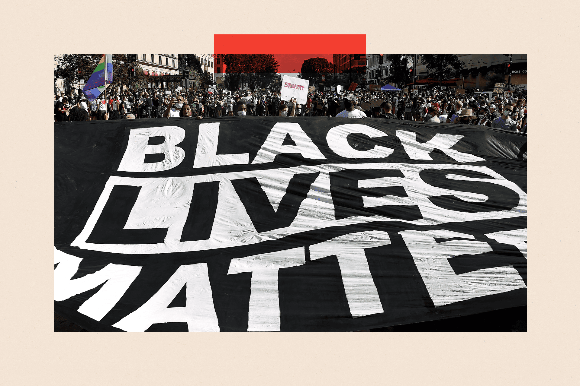 Demonstrators deploy a "Black Lives Matter" banner near the White House