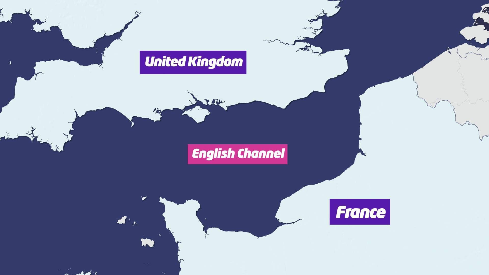 Map marking the English Channel between France and the United Kingdom
