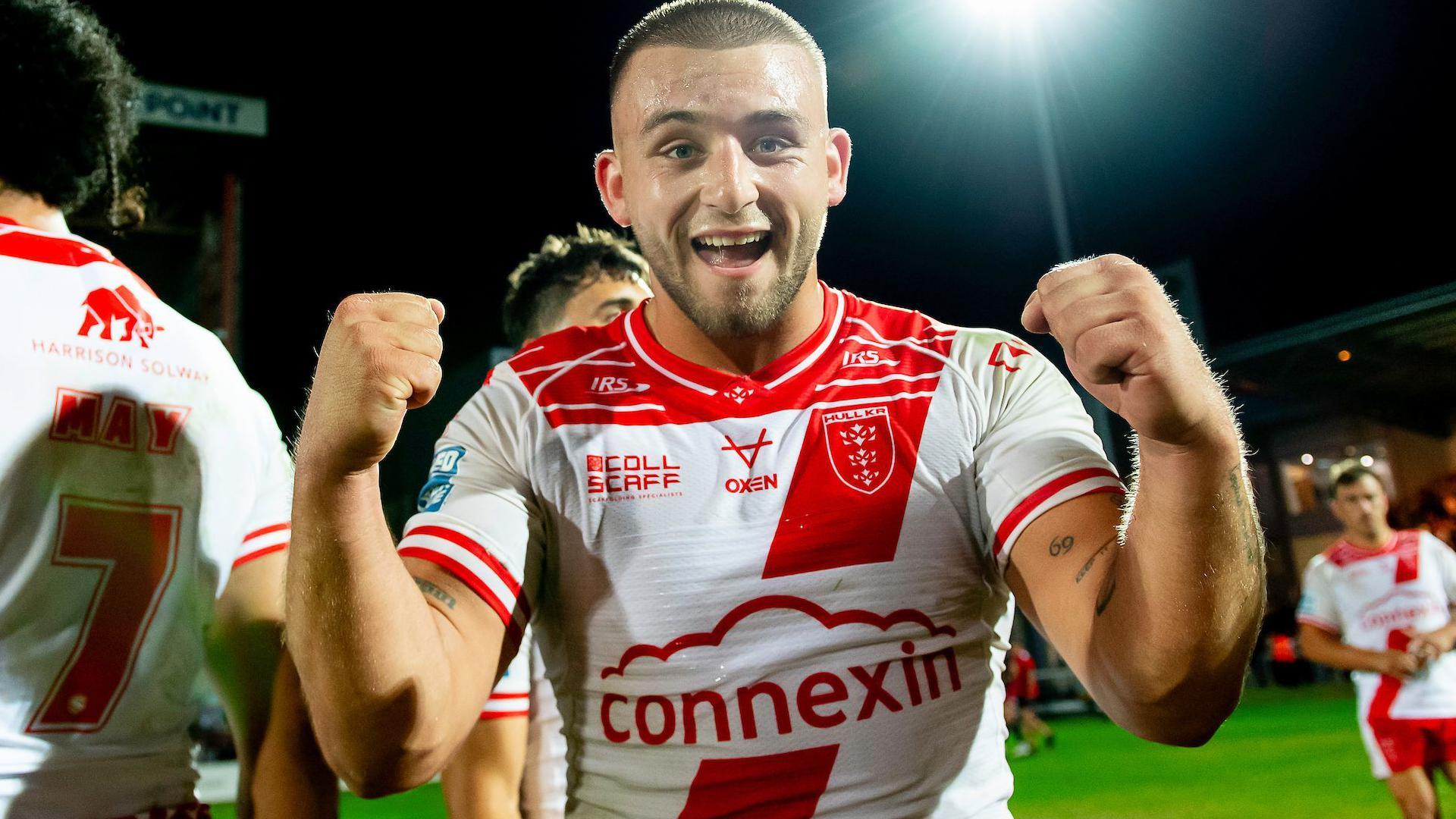 Mikey Lewis celebrates a Hull KR win