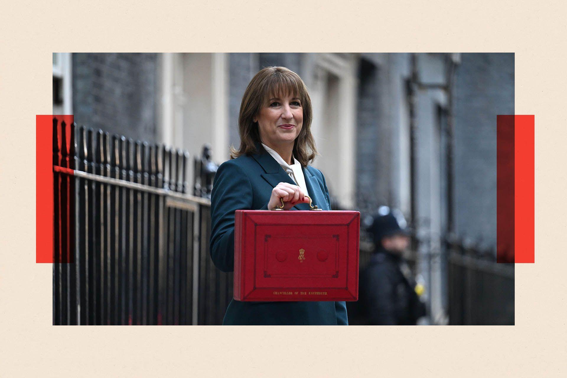 Chancellor of the Exchequer Rachel Reeves holds the red ministerial budget box outside number 11 Downing Street