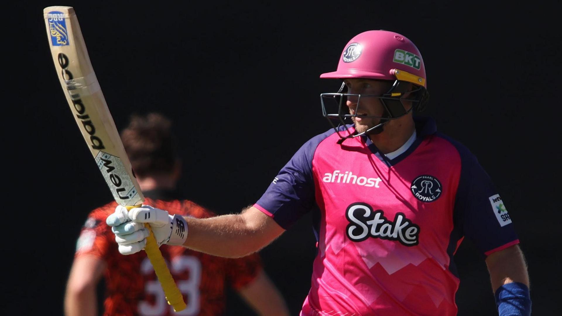 Joe Root celebrates his half-century for Paarl Royals against Sunrisers Eastern Cape