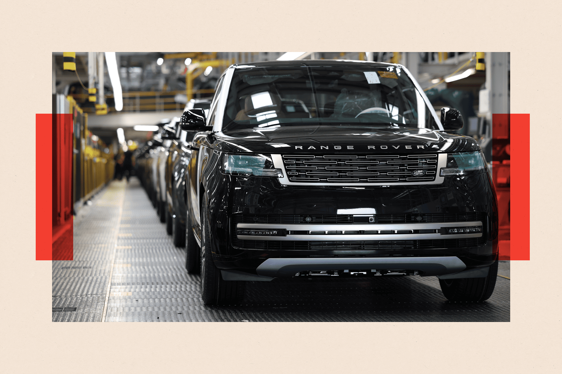 A Range Rover sports utility vehicle on the production line at the Jaguar Land Rover automobile manufacturing plant in Solihull, UK
