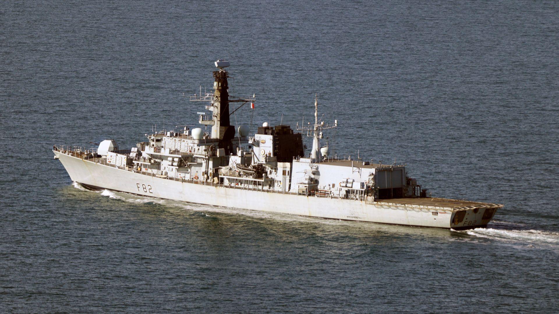 HMS Somerset, a large Royal Navy warship