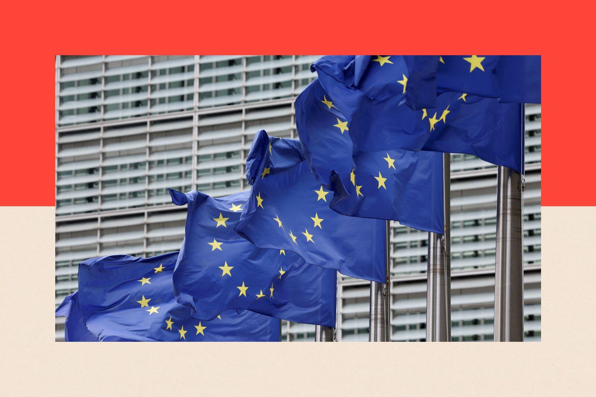  European Union flags flutter outside the EU Commission headquarters