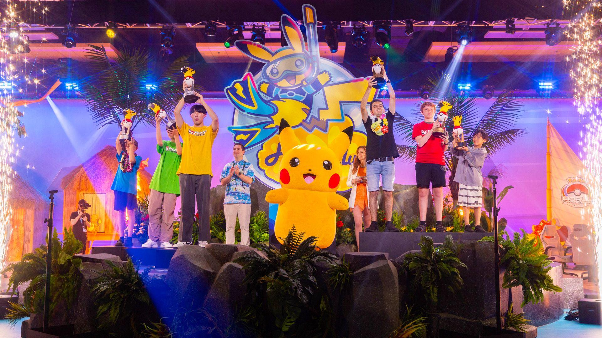 pokemon the card game winners on stage celebrating