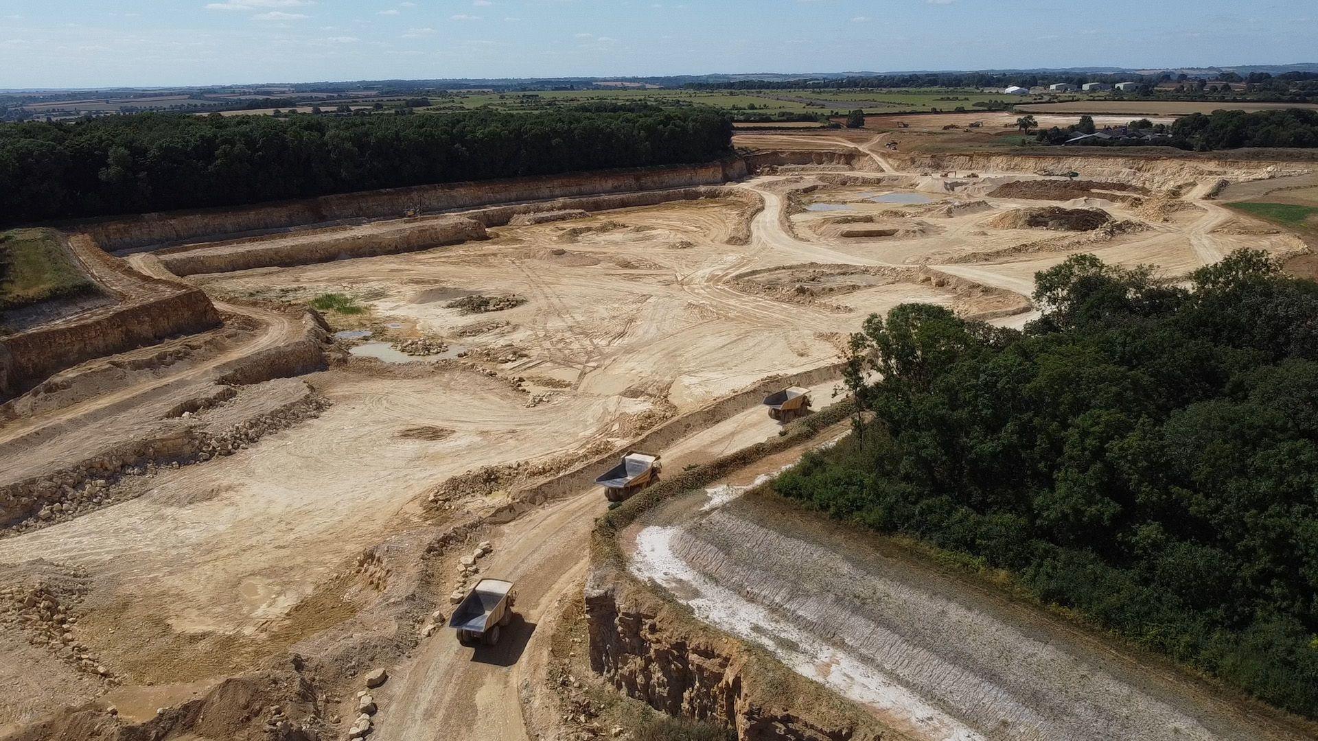 Drone shot of countryside near an existing quarry