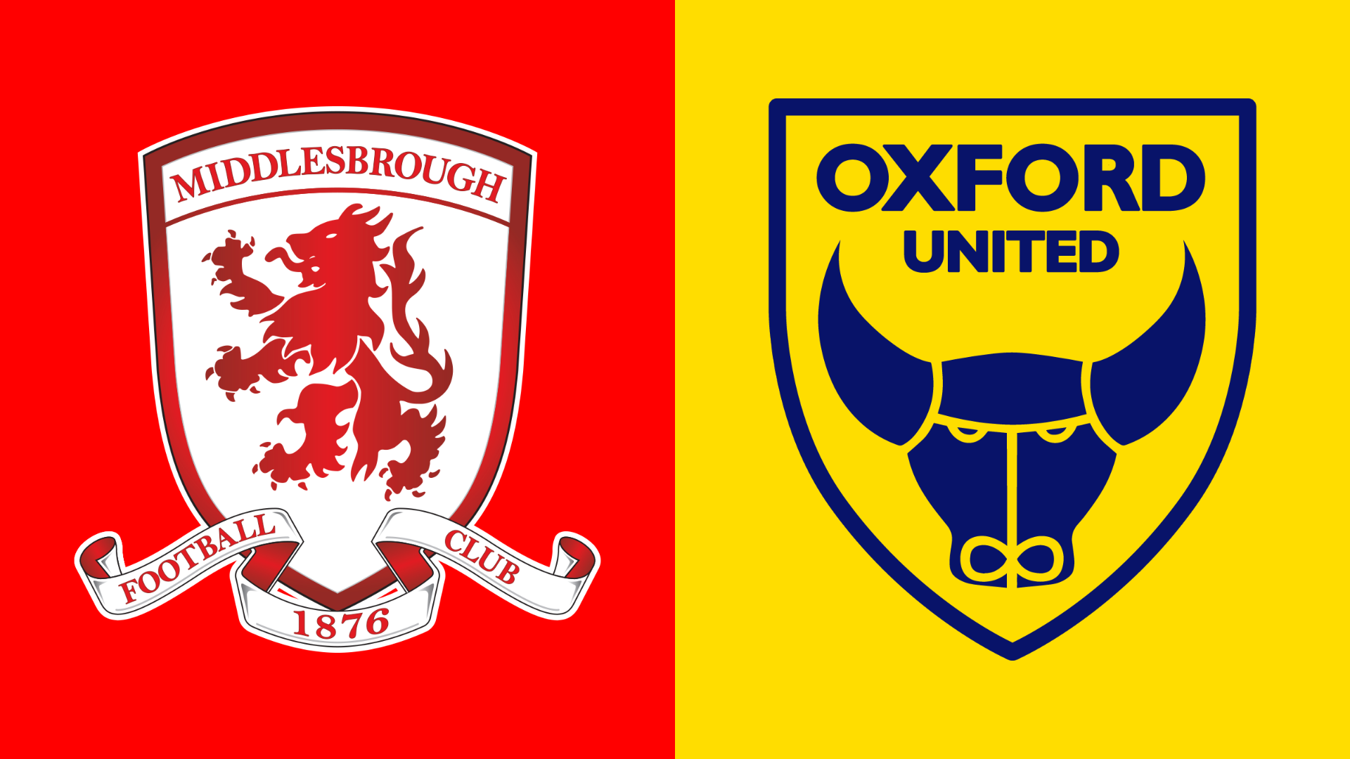 The club badges of Middlesbrough and Oxford United side by side