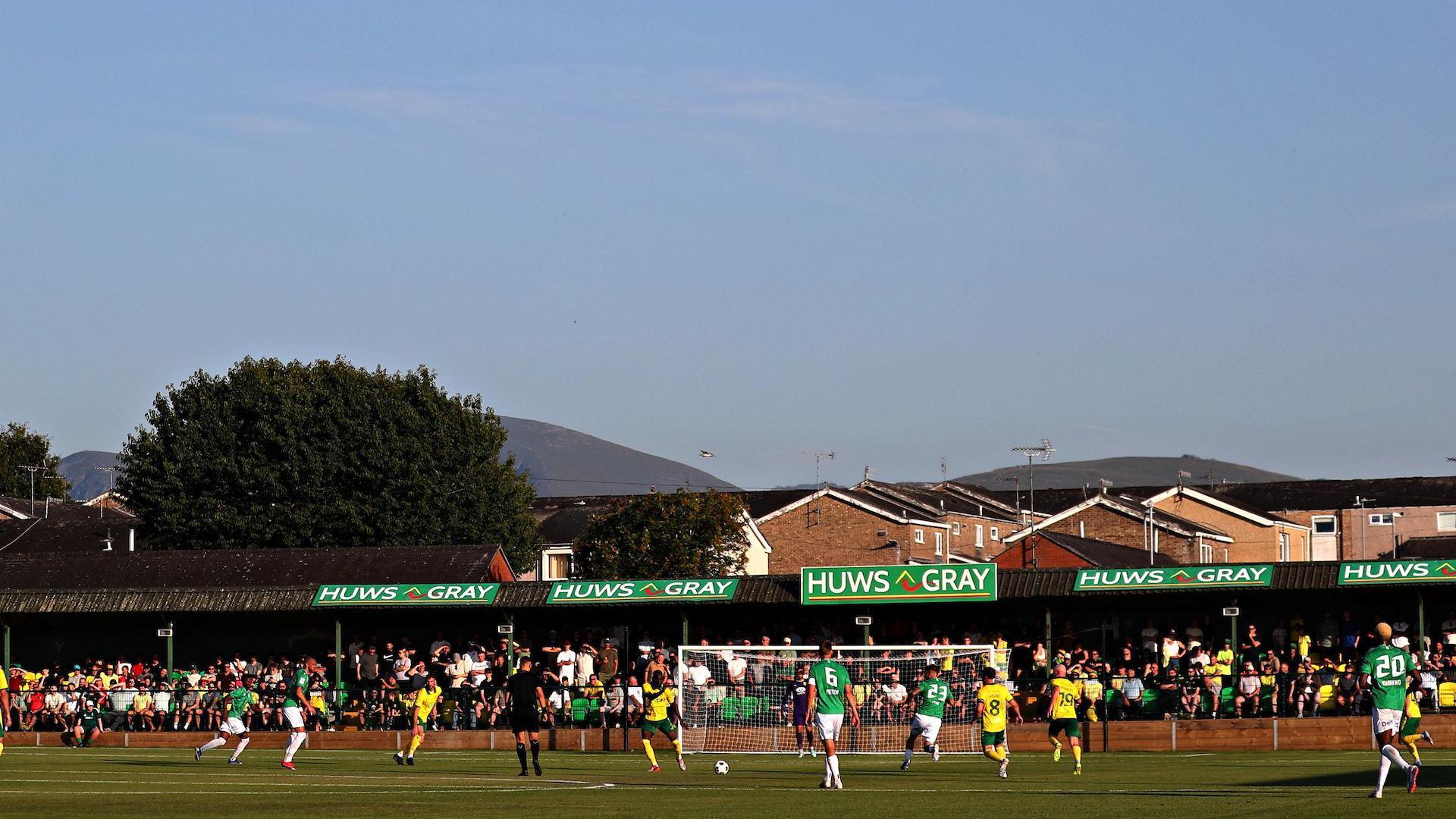 Caernarfon in action against FCI Levadia of Estonia at the Oval.