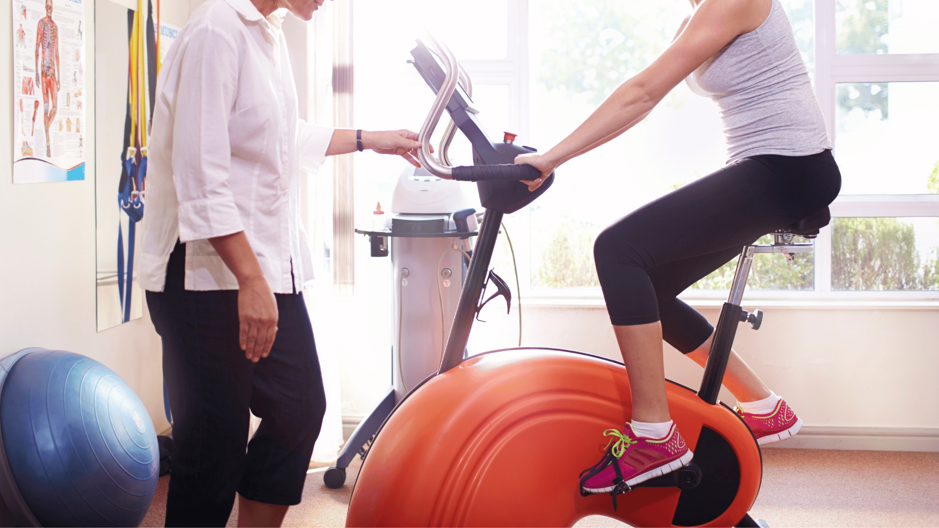 Images shows someone on an exercise bike
