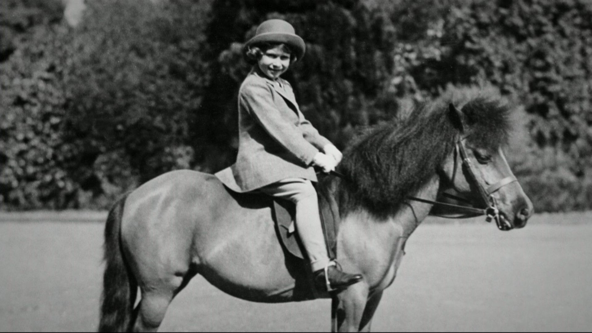 The Queen on her first horse.