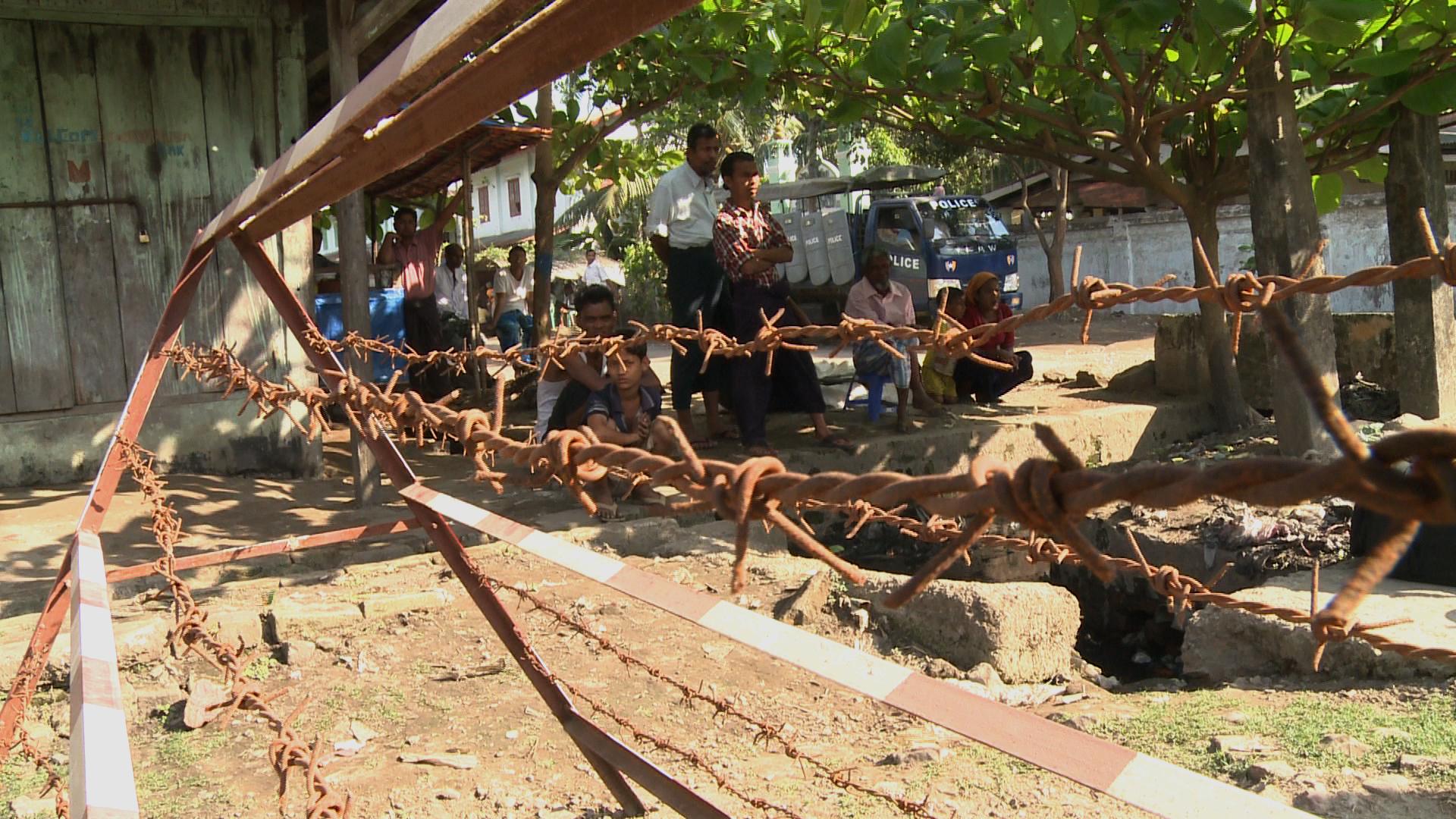 Barbed wire in Aung Mingalar, Myanmar, where some Muslim Rohingyas live