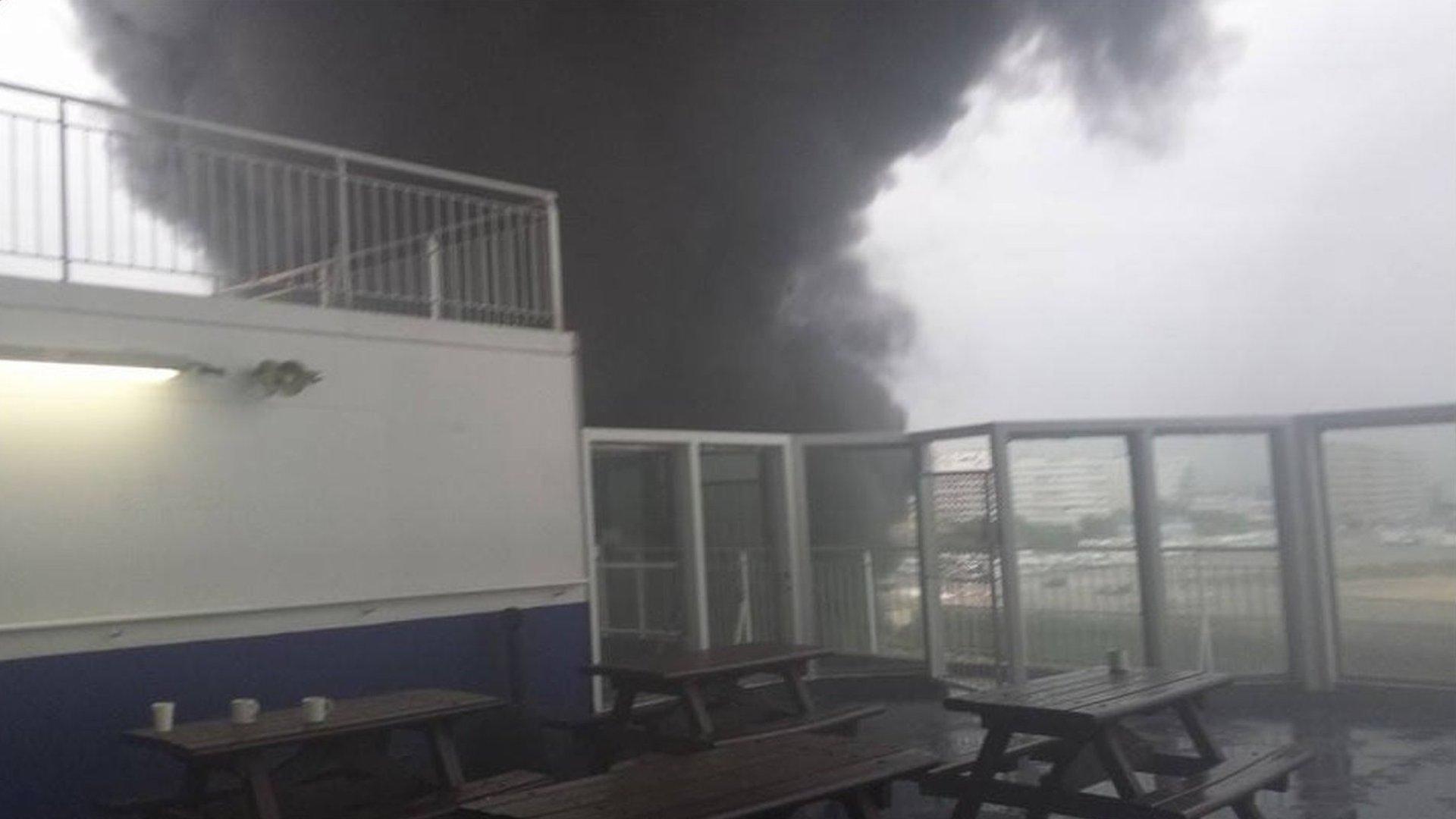 Smoke from the fire on board the Pride of Canterbury ferry