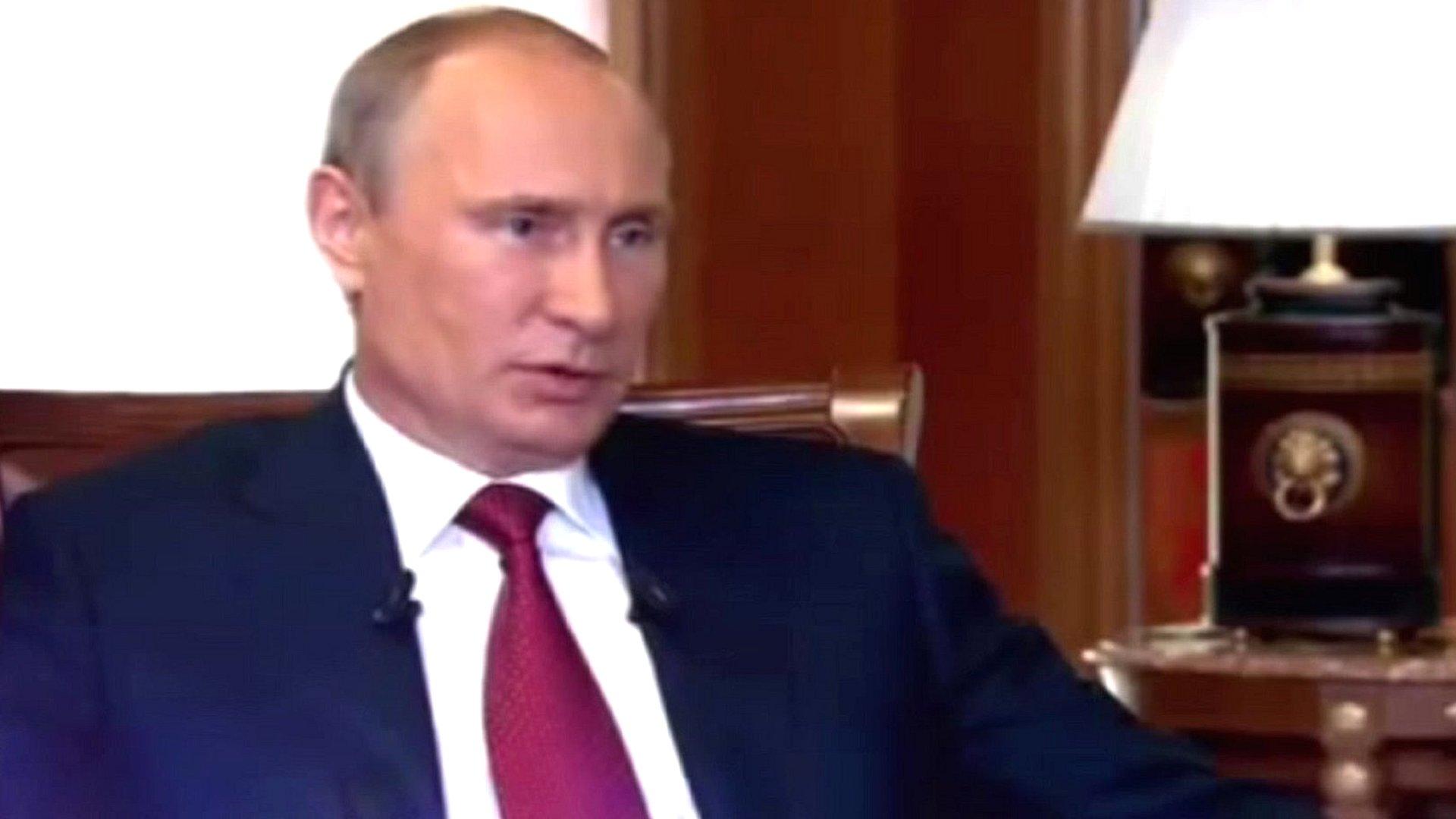 Russian President Vladimir Putin speaking to Rossiya-1