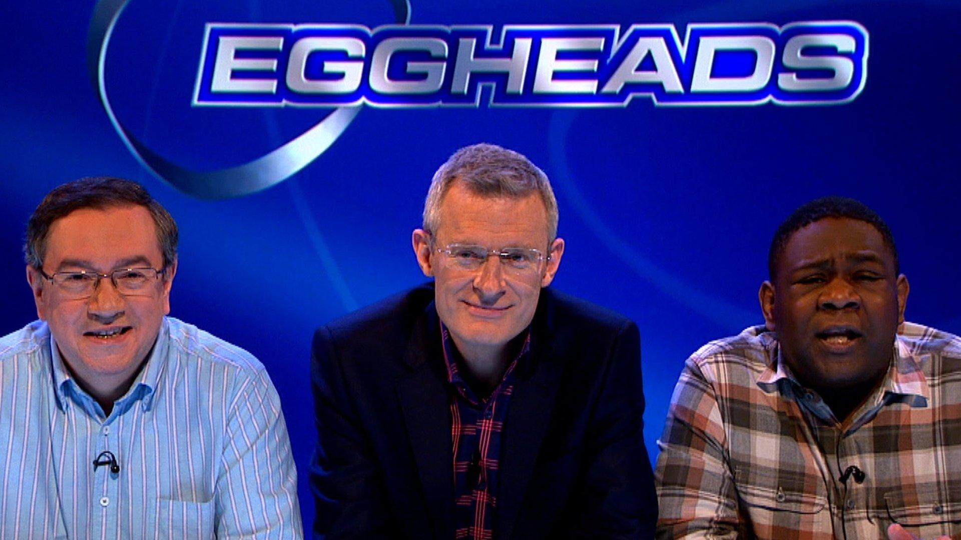 The Eggheads - host Jeremy Vine and Kevin (left) and Dave (right)