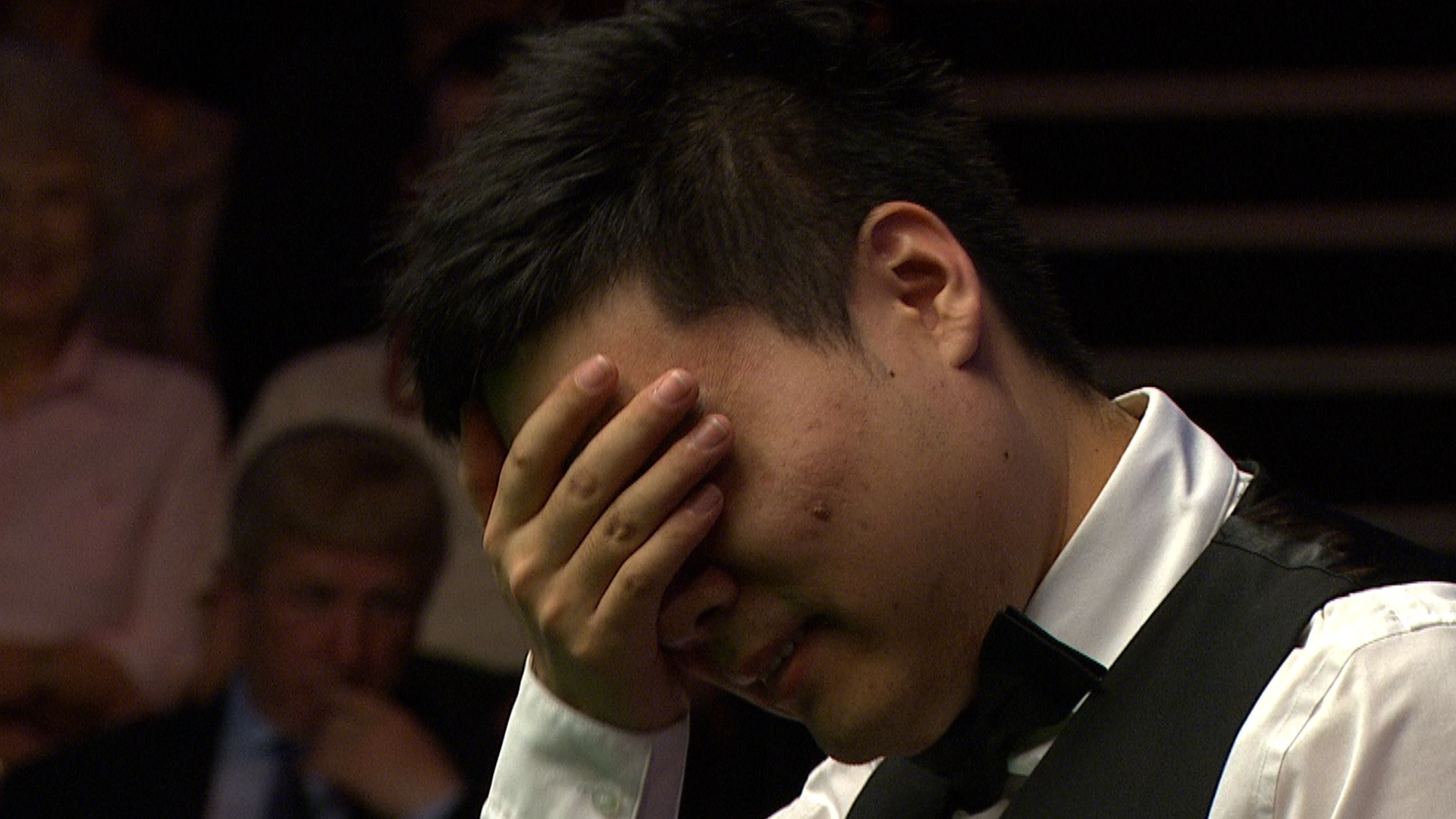 China's Ding Junhui makes a mess of a chance of 147 maximum break at the World Snooker Championships in Sheffield