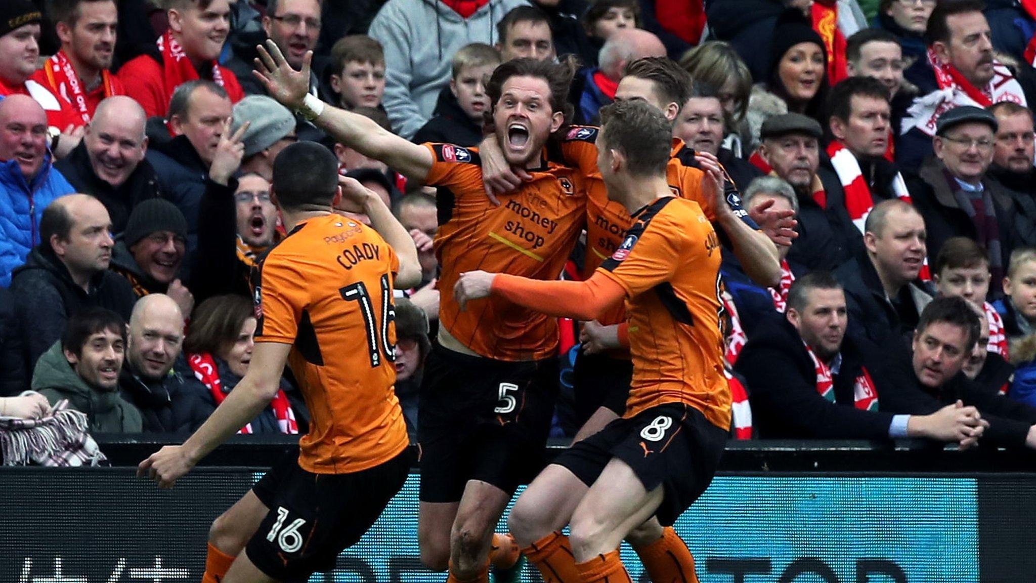 Richard Stearman was able to celebrate his first-minute goal at Anfield with former Liverpool midfielder Conor Coady