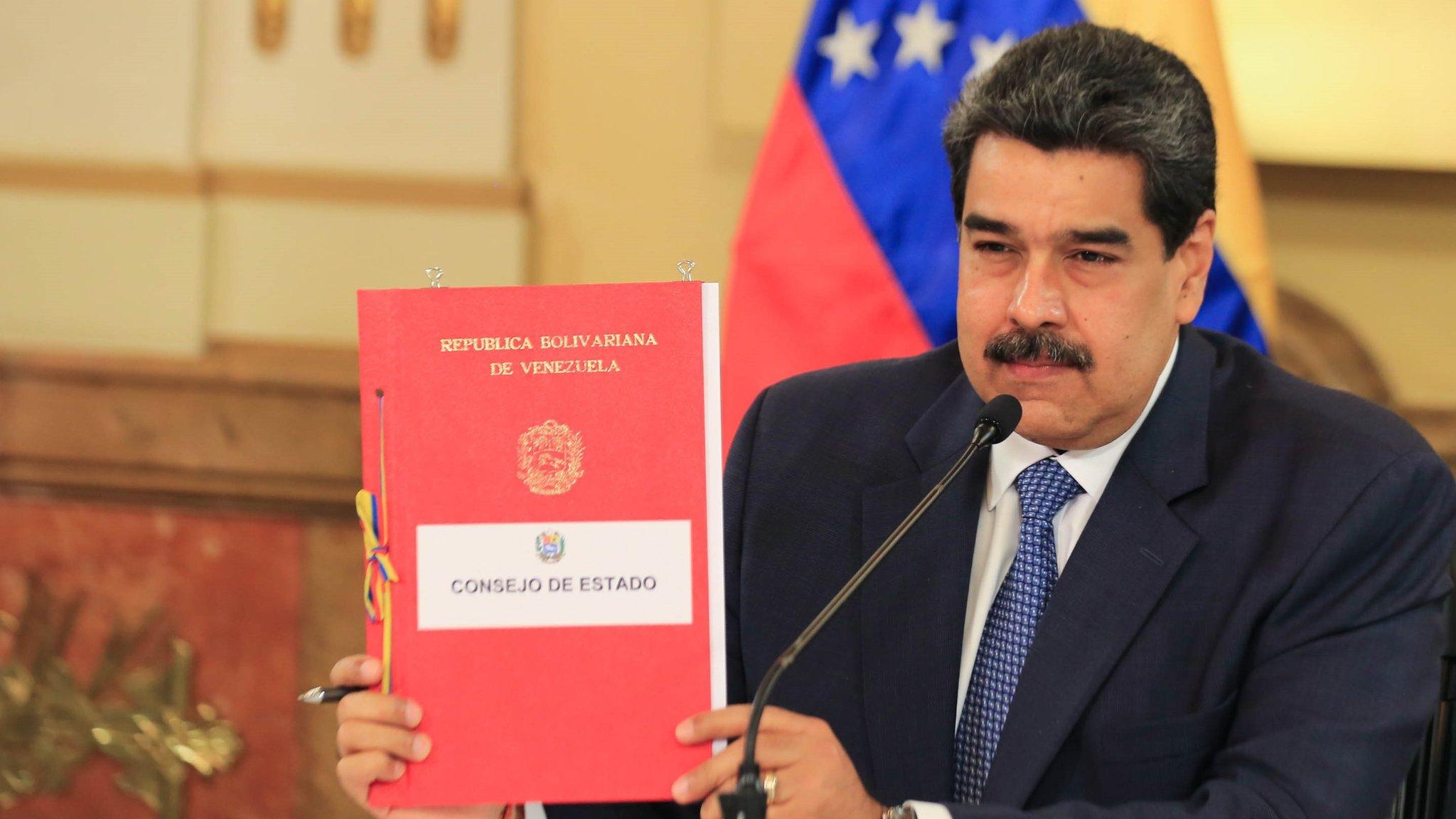 President of Venezuela Nicolas Maduro attends a Government Council at the Miraflores Palace in Caracas, Venezuela, 31 March 2020.