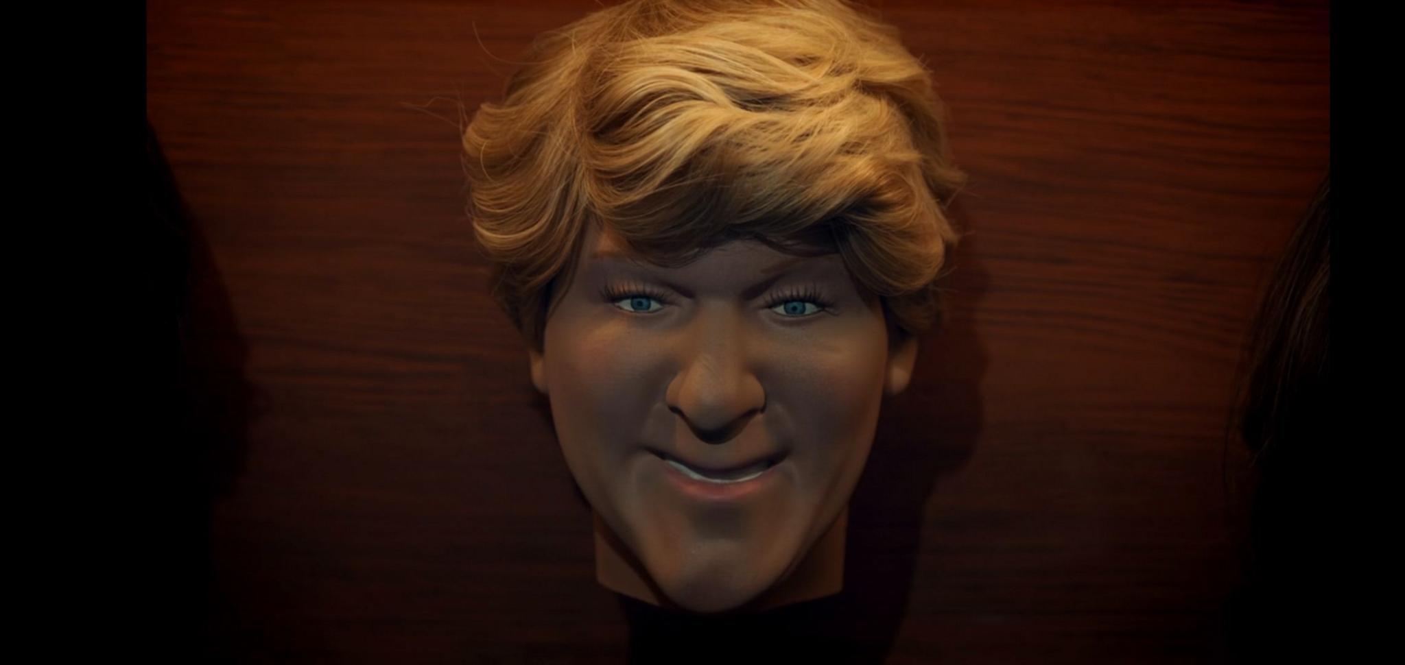 Claire Balding's plastic head, which looks like "Boris Johnson"