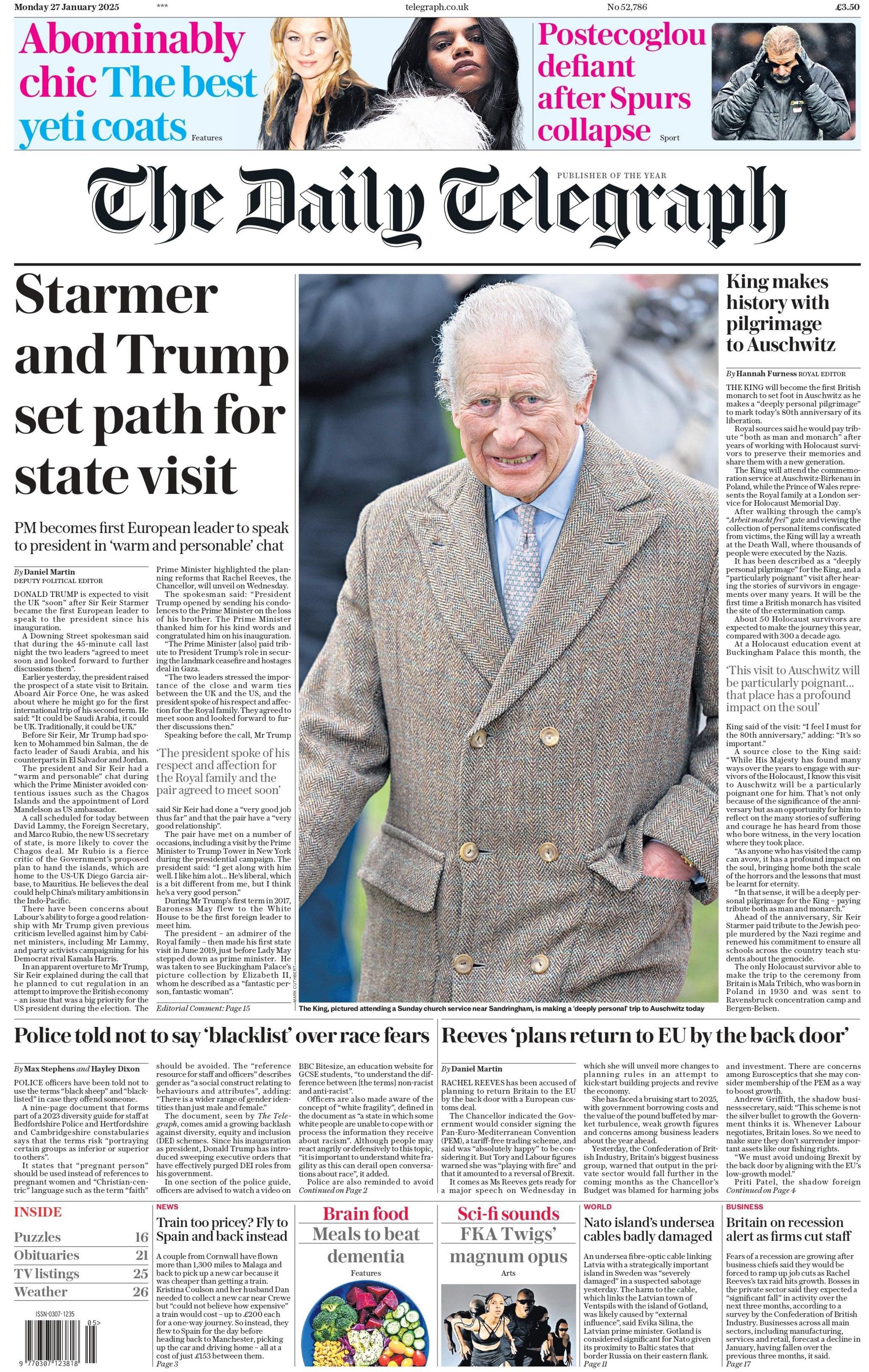 Daily Telegraph: Starmer and Trump set path for state visit