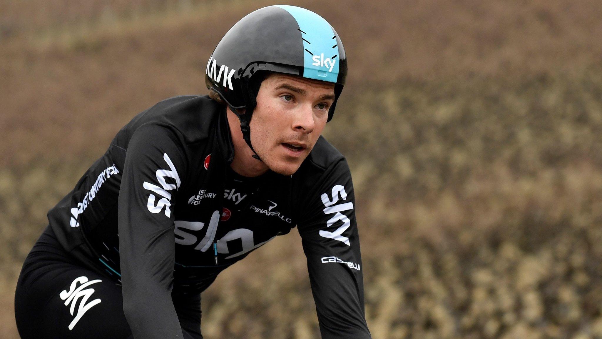 Luke Rowe during a training ride wearing Team Sky kit