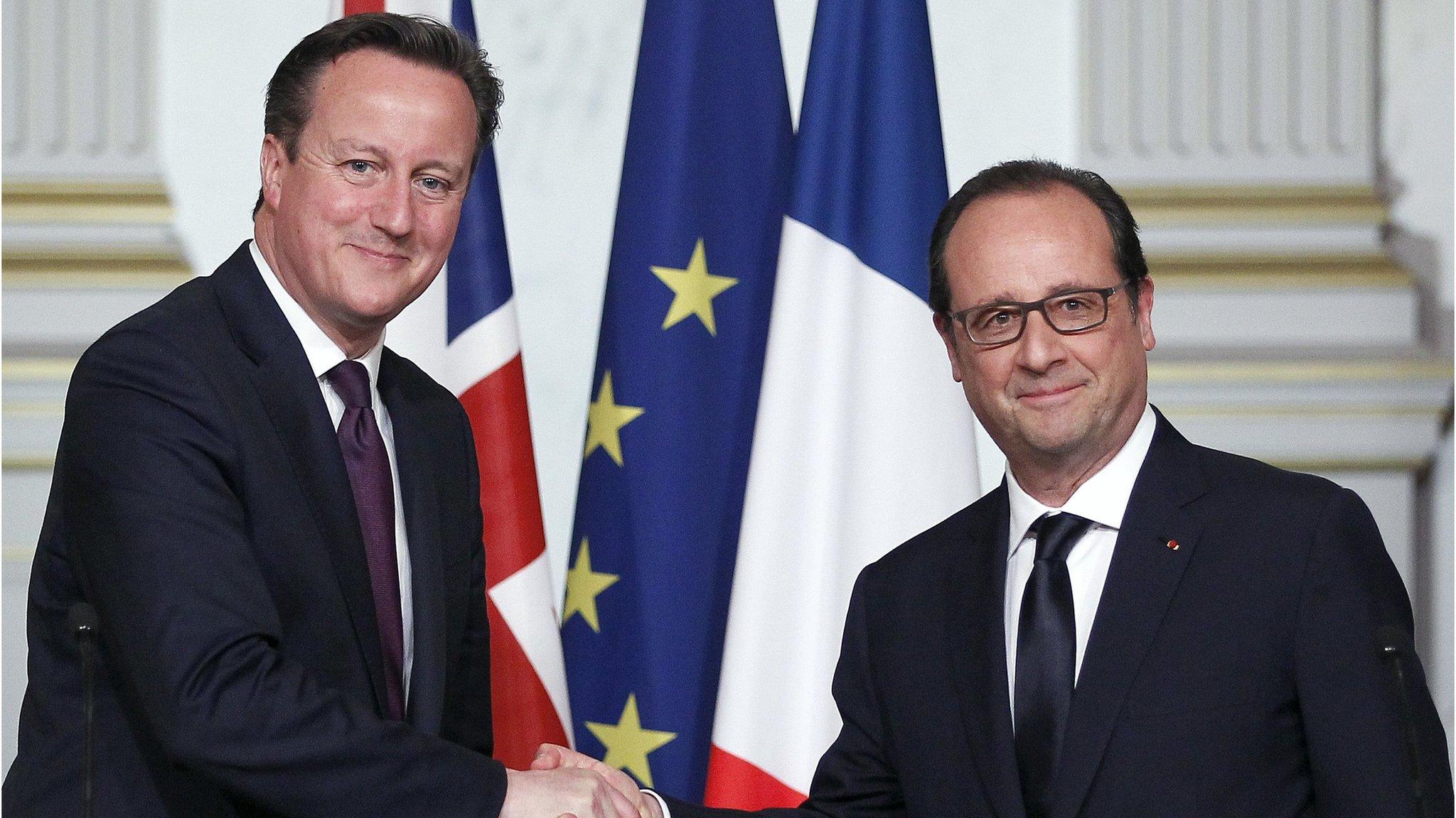 Mr Cameron and Mr Hollande pictures in Paris in May