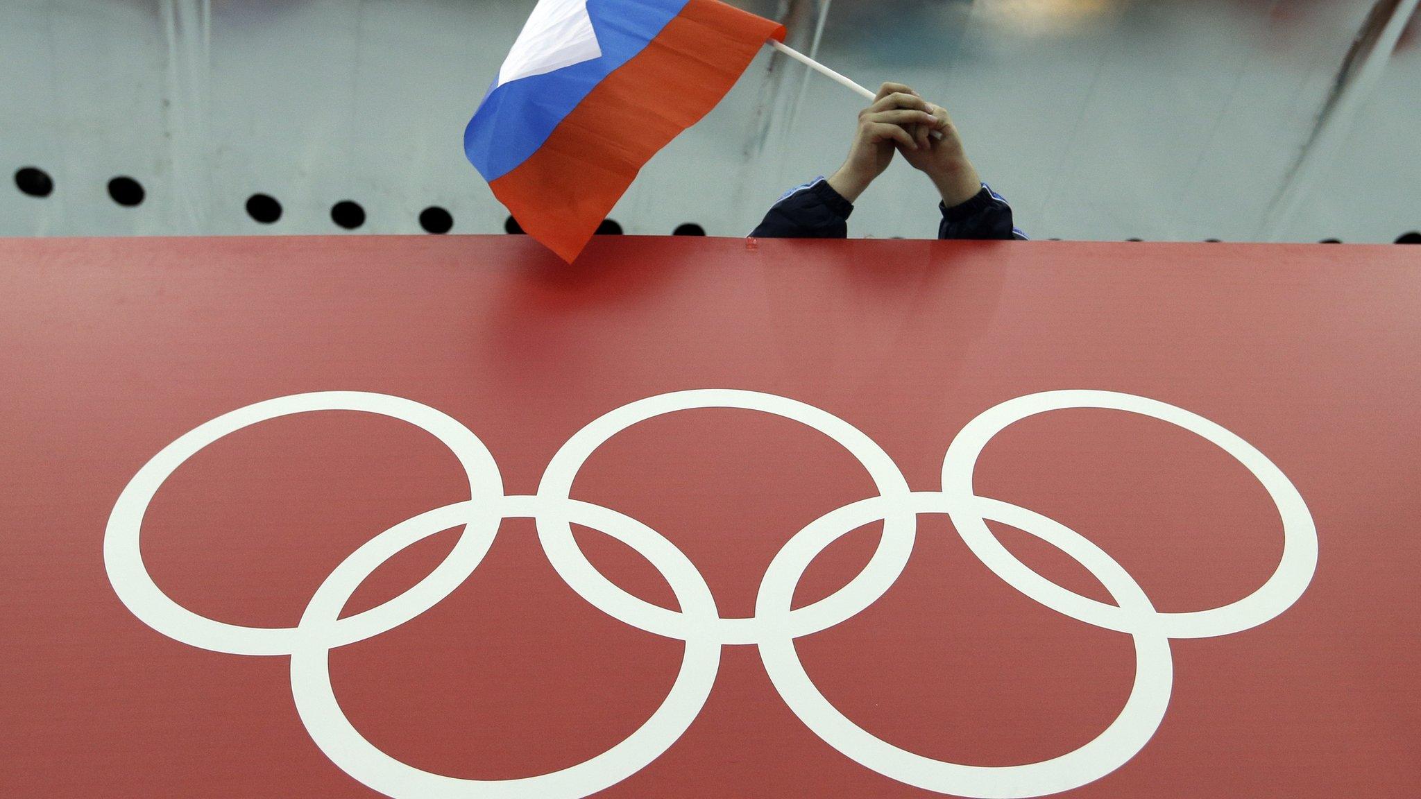 Russia flag and Olympic rings