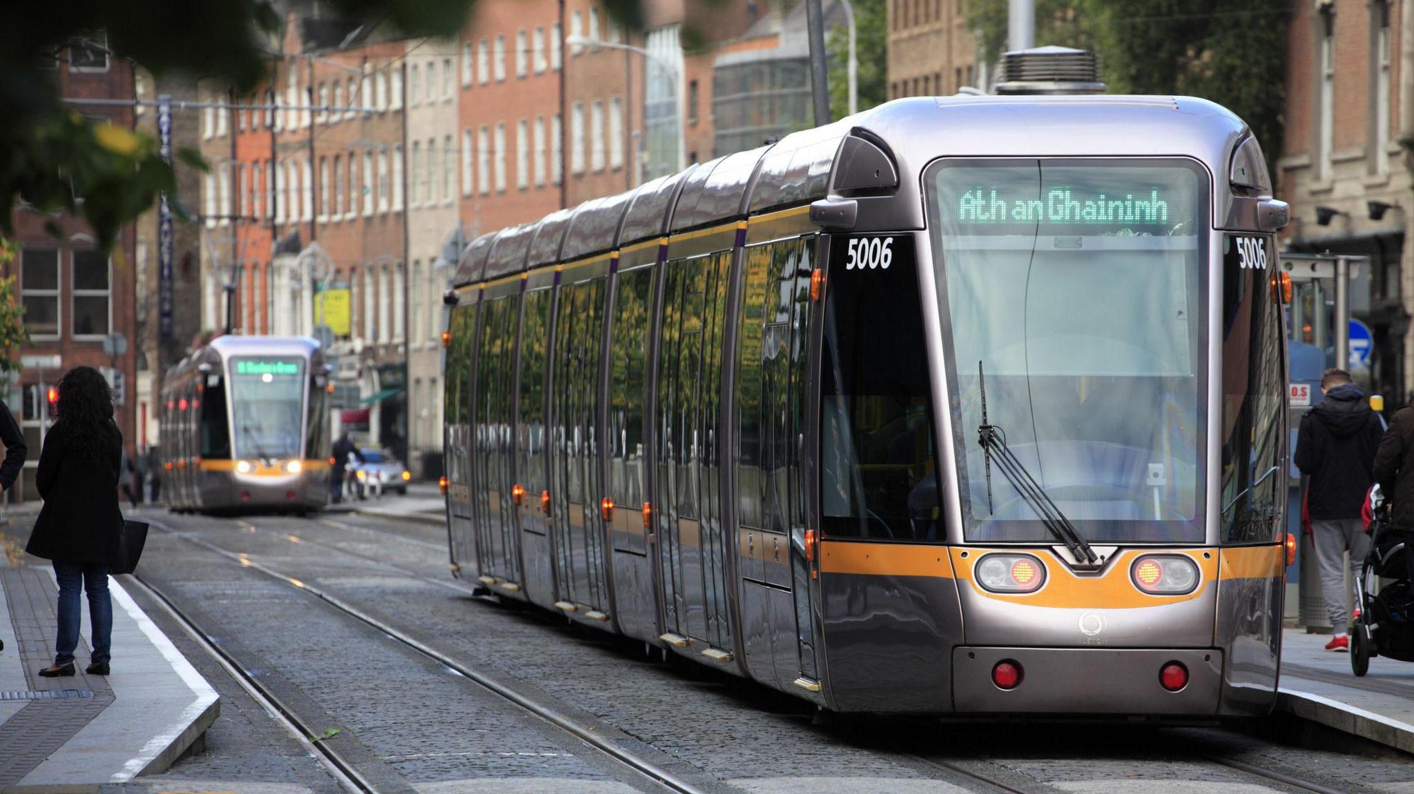 Dublin trams on street