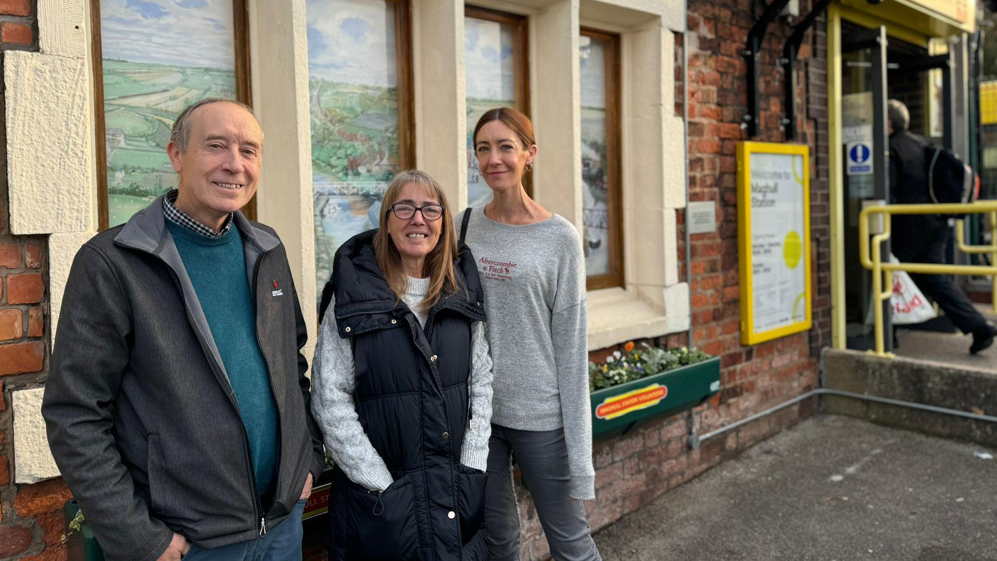 Tom Gillespie, with a grey fleece and turquoise jumper, Marie Gillespie with a dark blue gilet and light grey jumper and Kerry Baynes, with a light grey sweatshirt and jeans. 