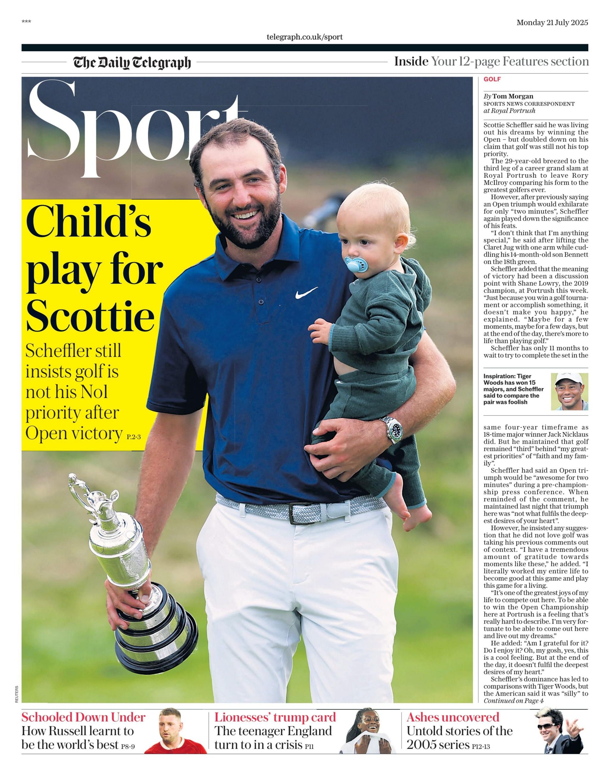 The sports section of Monday's Daily Telegraph