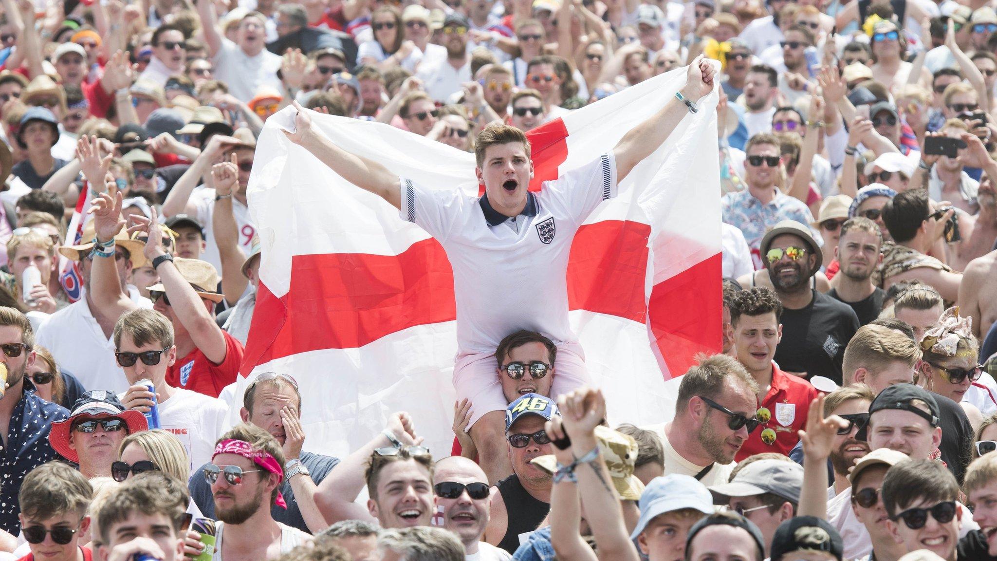 England fans watching the win over Panama at the Isle of Wight festival