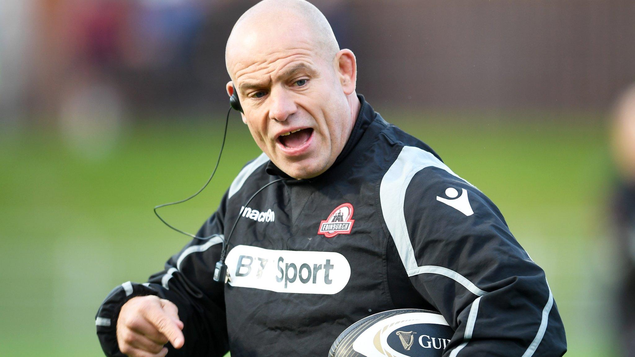 Richard Cockerill oversees Edinburgh's warm-up before facing Dragons