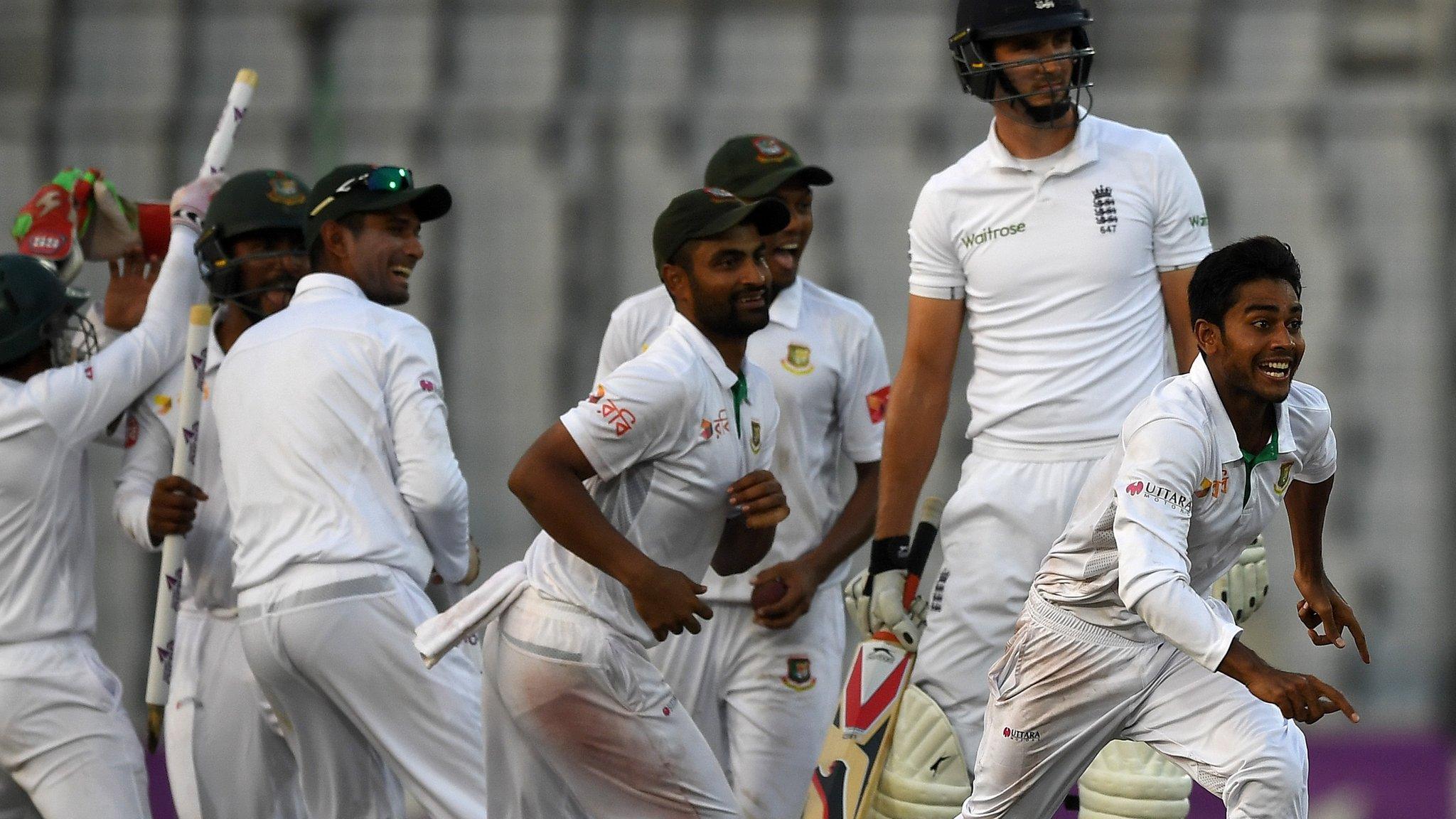 Bangladesh celebrate victory over England in the second Test in Dhaka