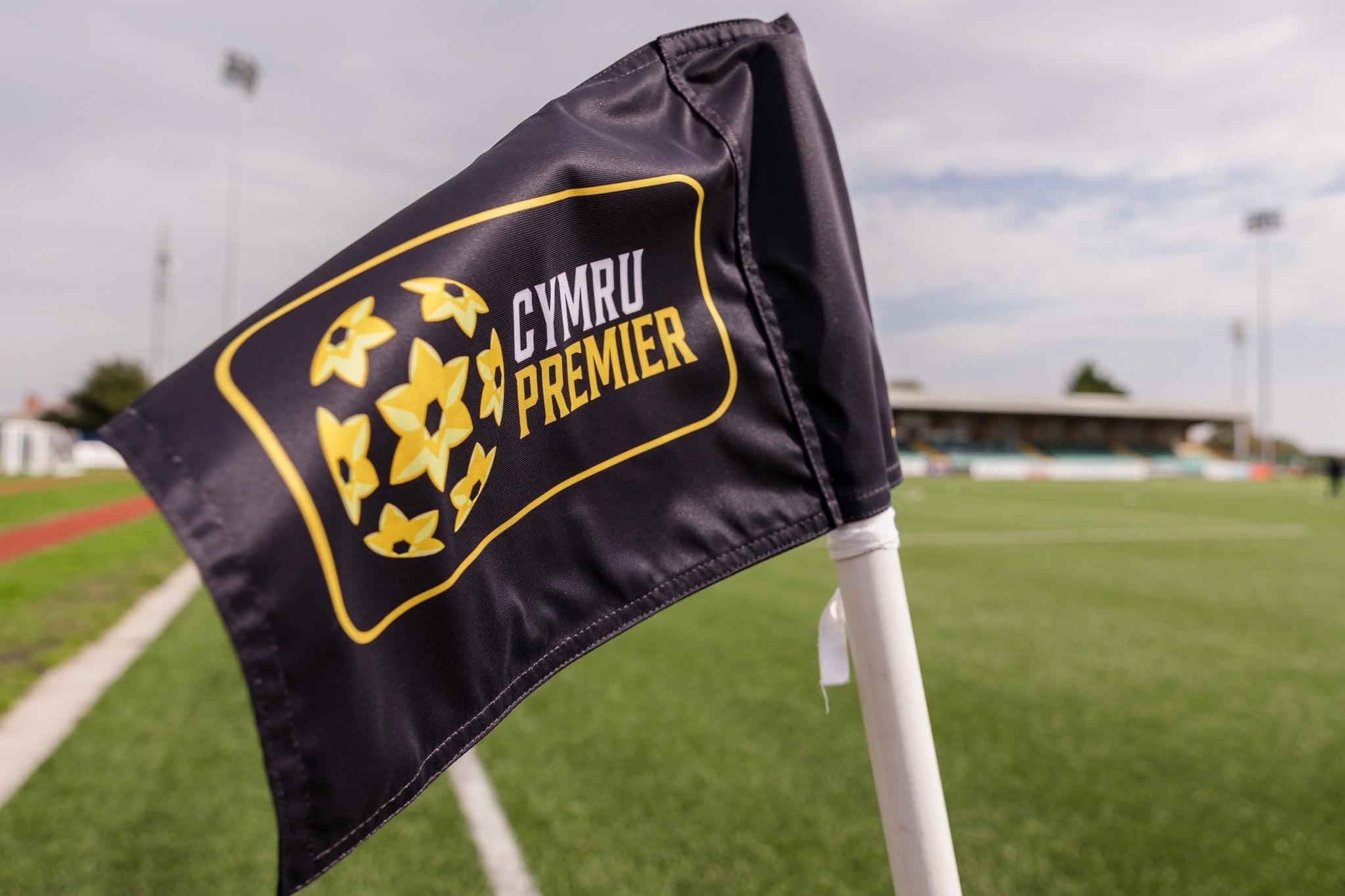 Corner flag with JD Cymru Premier branding
