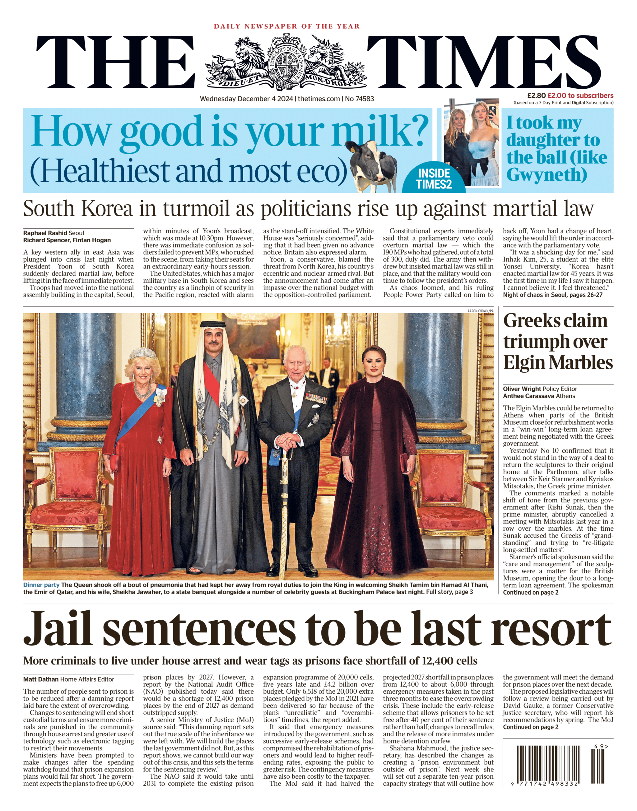 The Times front page with headline: "Jail sentences to be last resort"