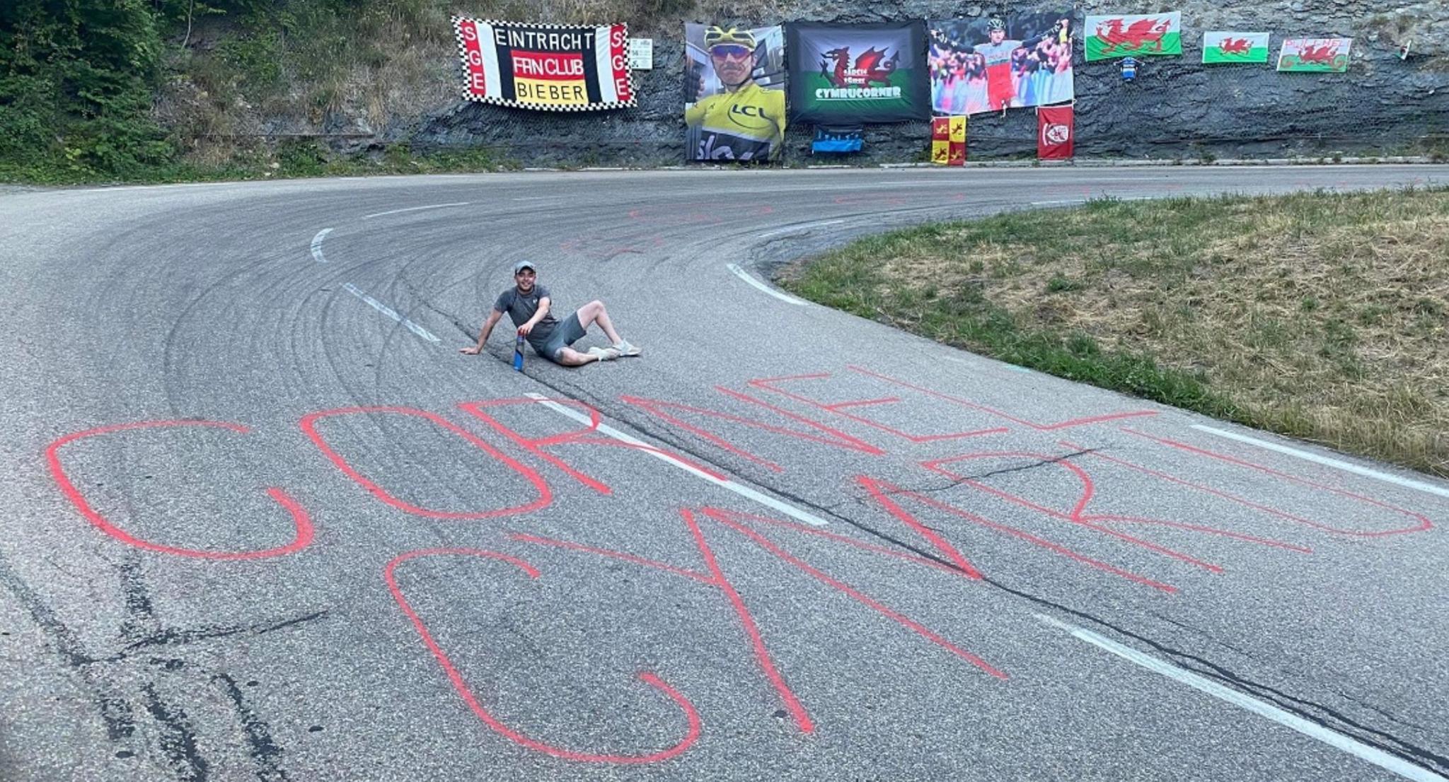 'Welsh corner' on famous Tour de France climb Alpe d'Huez with road painting and flags