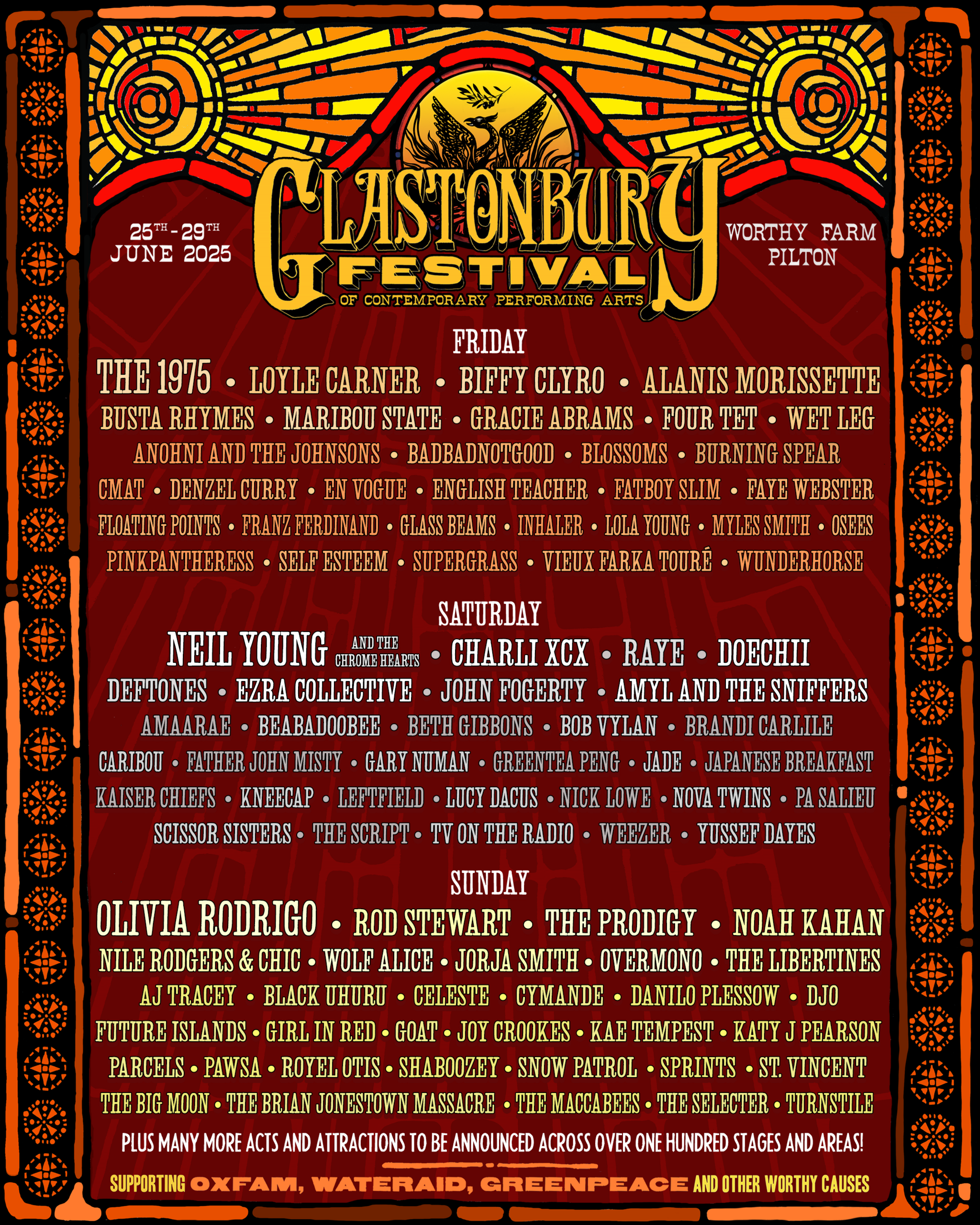 Glastonbury line-up poster for 2025