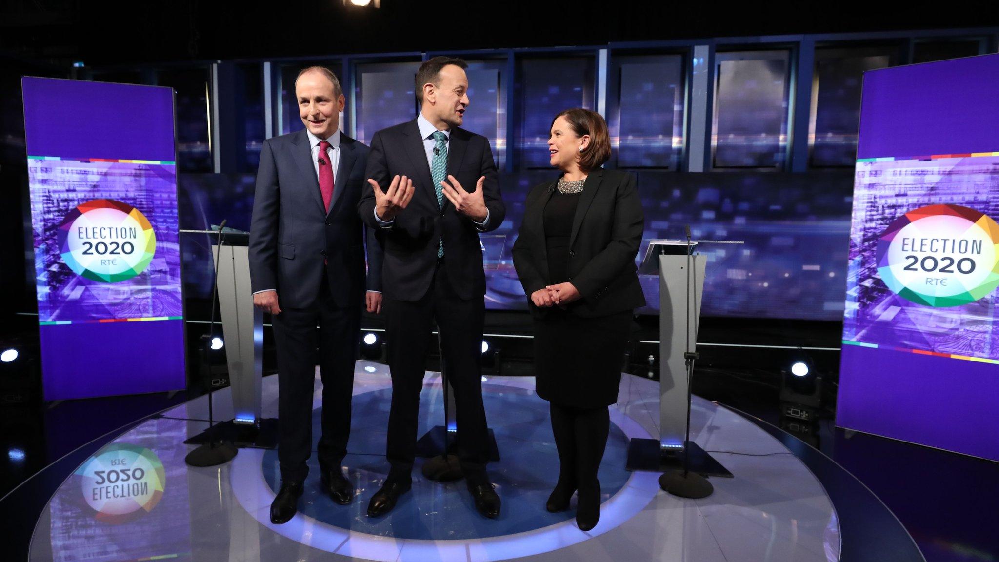 Irish political leaders Micheal Martin, Leo Varadkar and Mary Lou McDonald