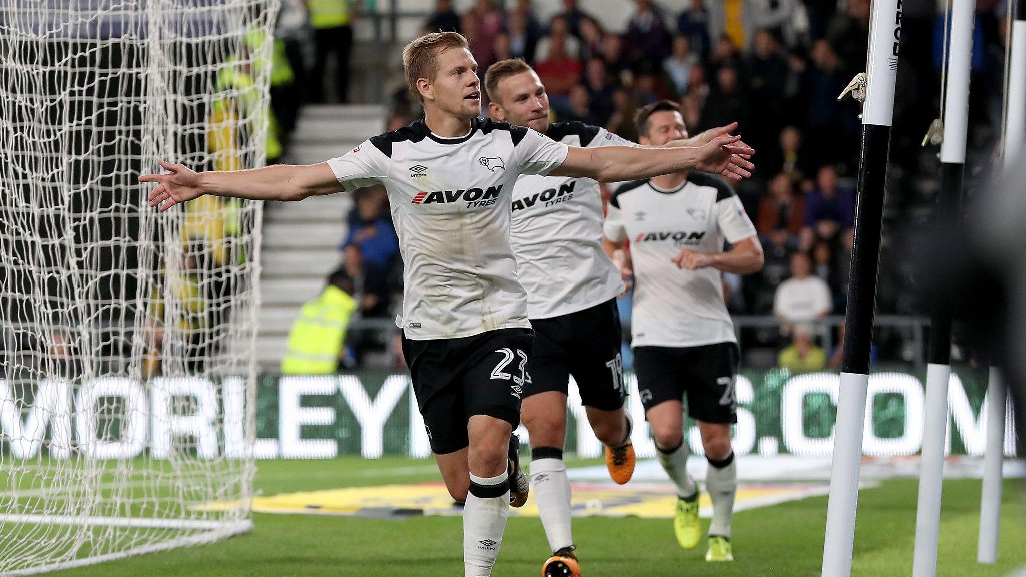 Matej Vydra celebrates his penalty against Preston