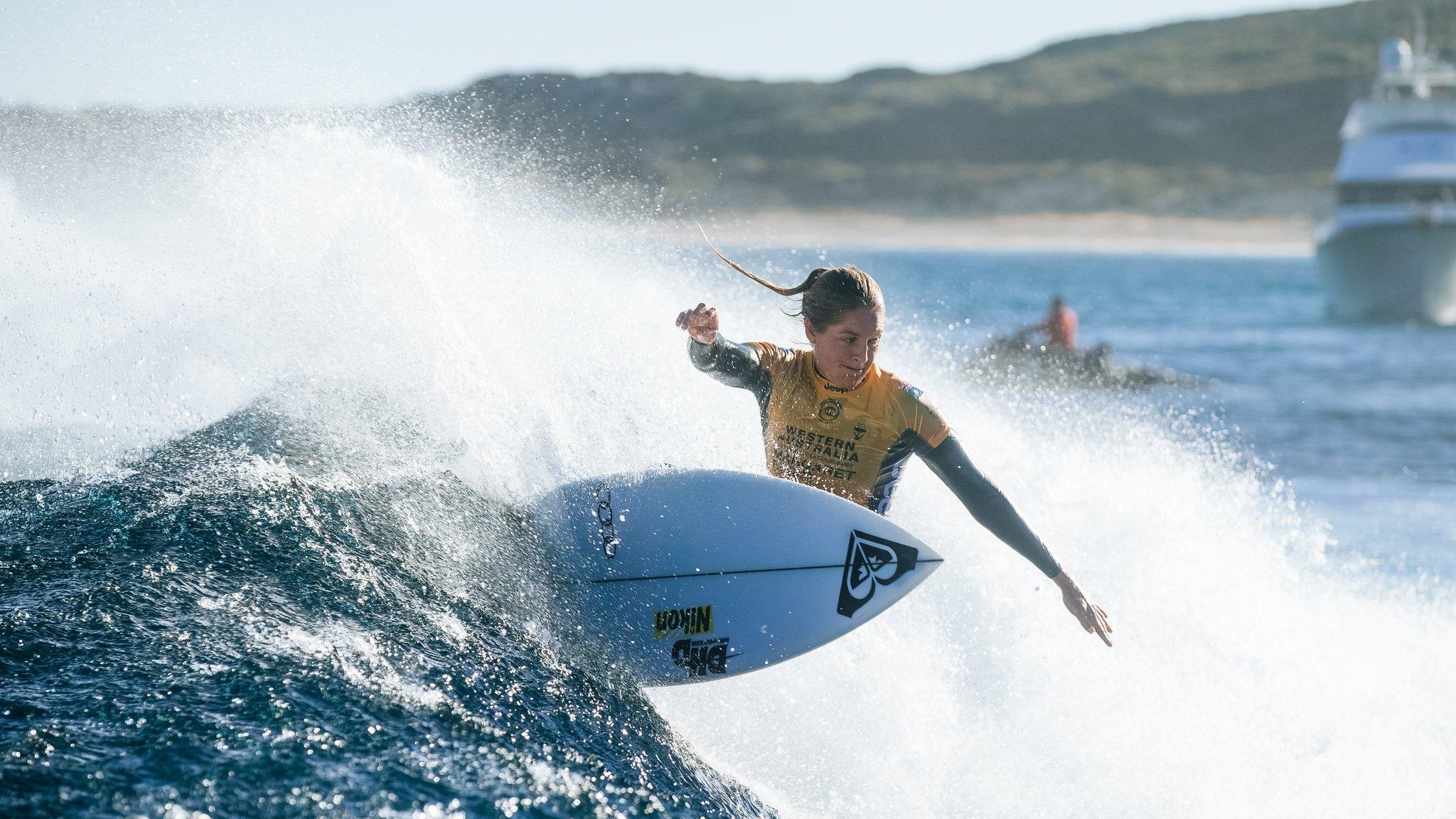 Margaret River, Western Australia - 29 May: Seven-time WSL Champion Stephanie Gilmore of Australia advances directly to Round 3 of the 2019 Margaret River Pro after placing second in Heat 3 of Round 1 at Main Break. (Photo by Matt Dunbar/WSL via Getty Images)