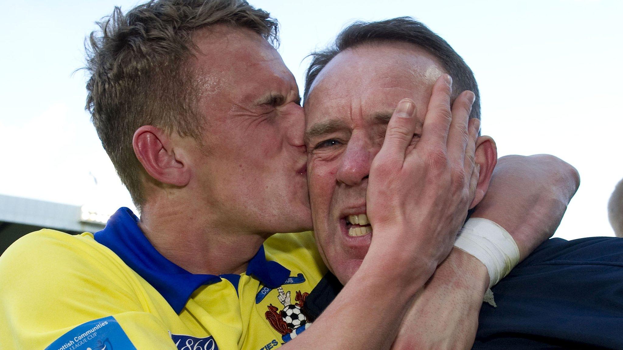 Dean Shiels and father Kenny celebrate with Kilmarnock