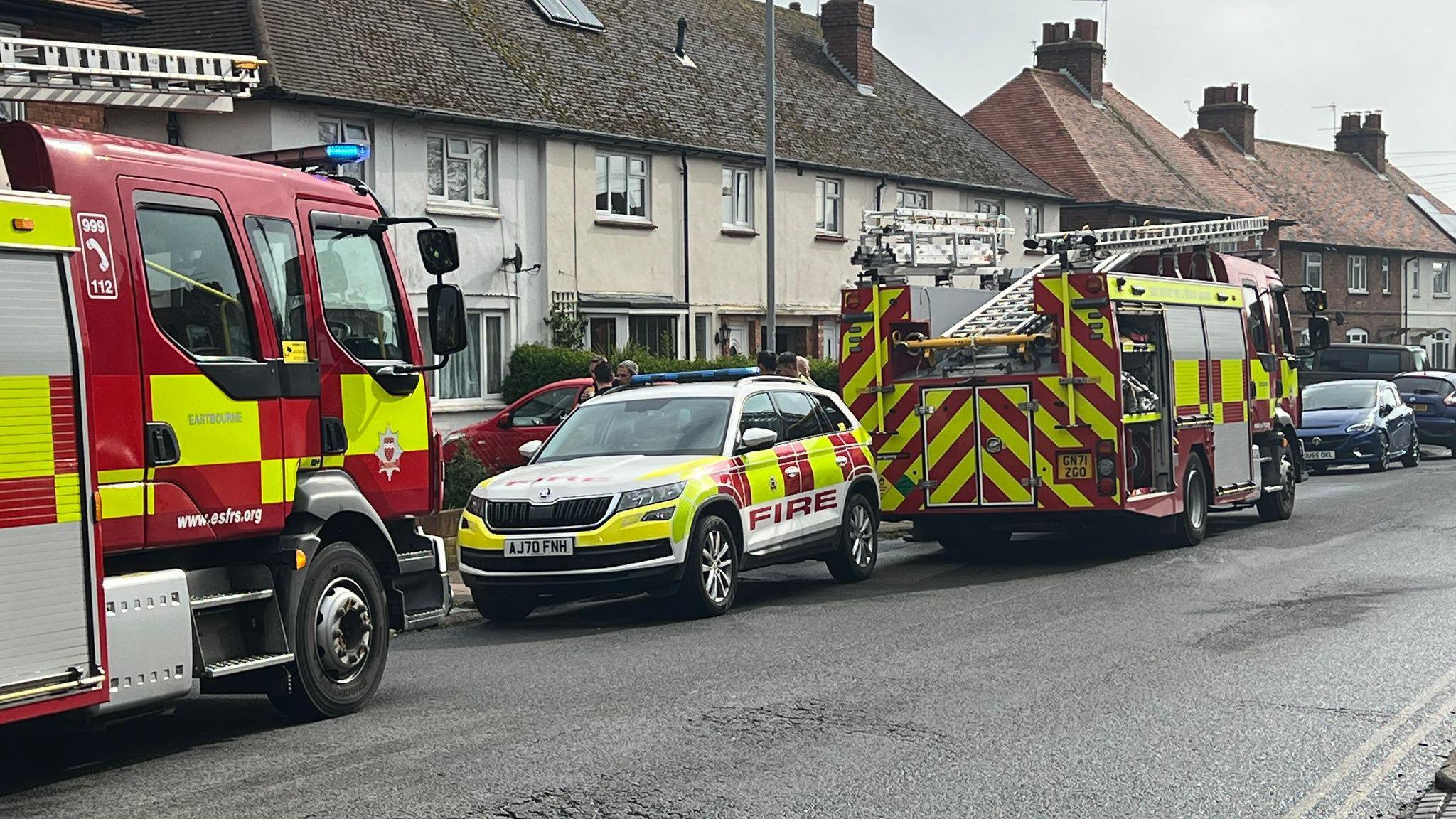 Two fire crews at the scene of a fire in Eastbourne