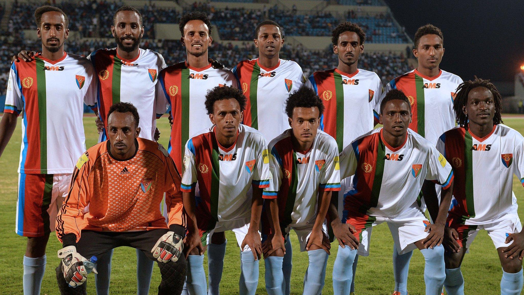 Eritrea footballers line up before a 2018 World Cup qualifying game against Botswana in October 2015