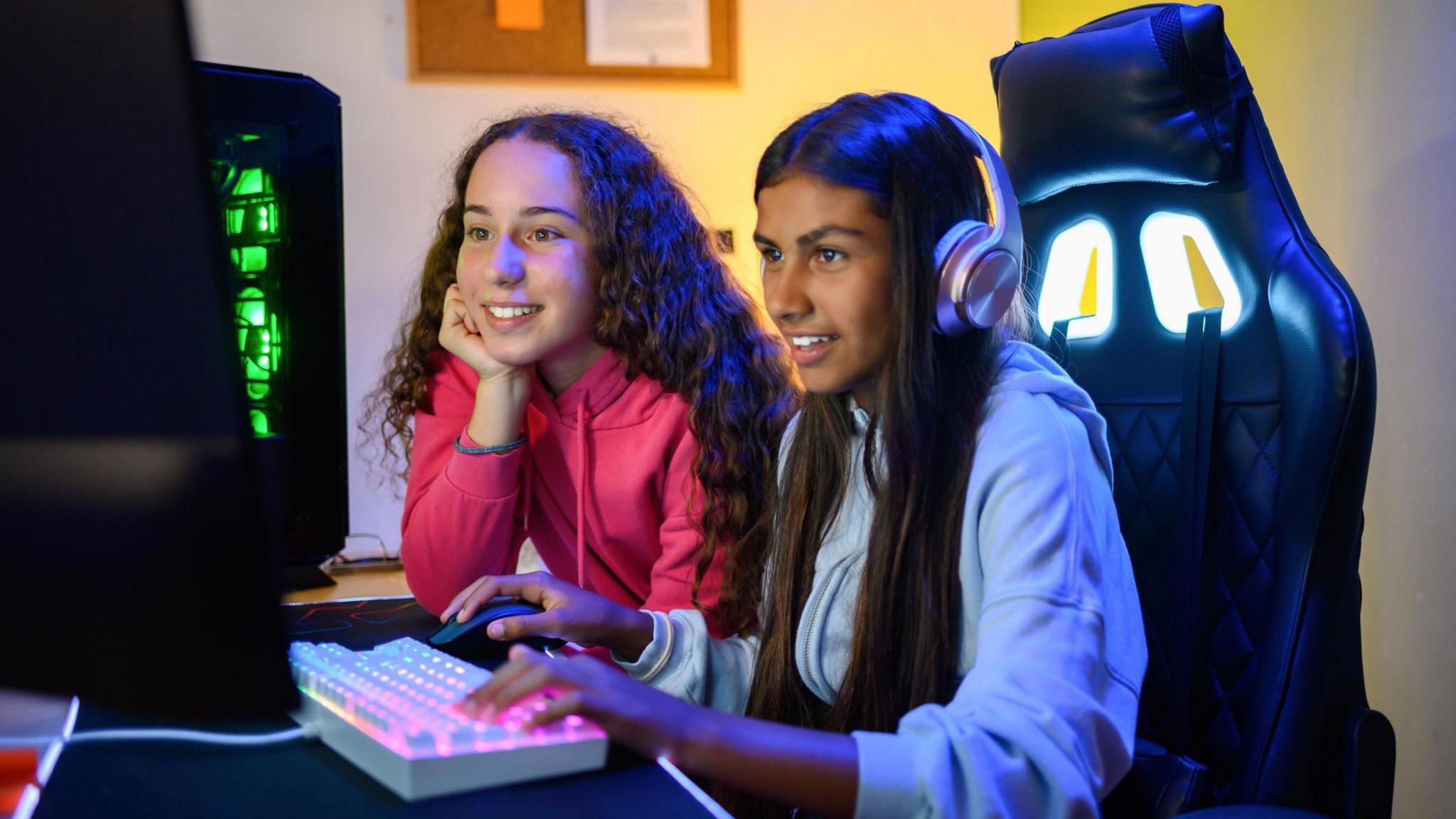 girls playing a video game