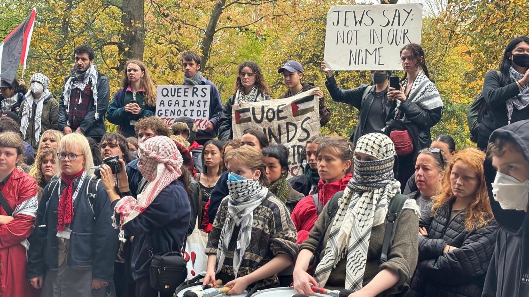Pro-Palestinian protesters demonstrating at the University of Edinburgh