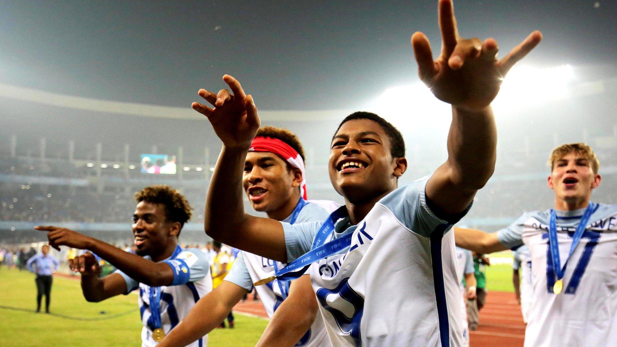 England players celebrate winning the U17 World Cup